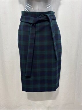 Ann Taylor Blue & Green Plaid Tie-Belt Pencil Skirt 271 work school party chic